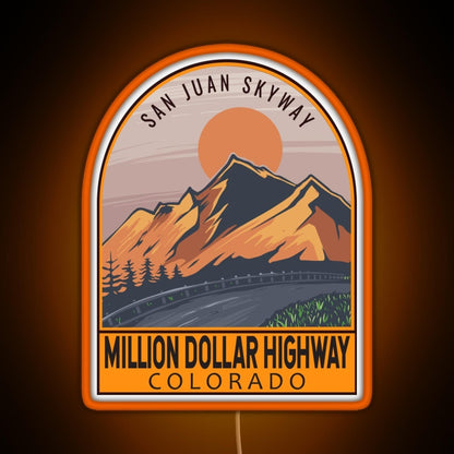 Million Dollar Highway Colorado Retro Travel Emblem Rgb Neon Sign - Custom LED neon sign front view