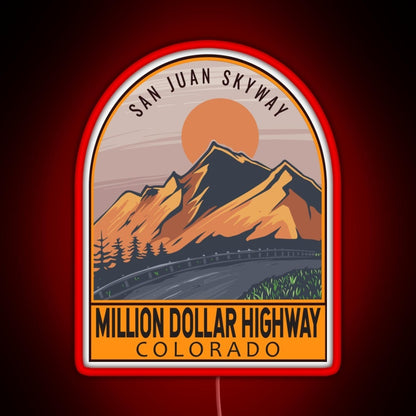 Million Dollar Highway Colorado Retro Travel Emblem Rgb Neon Sign - LED neon sign close-up detail