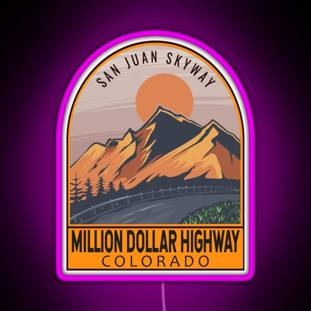 Million Dollar Highway Colorado Retro Travel Emblem Rgb Neon Sign - LED neon sign view 8
