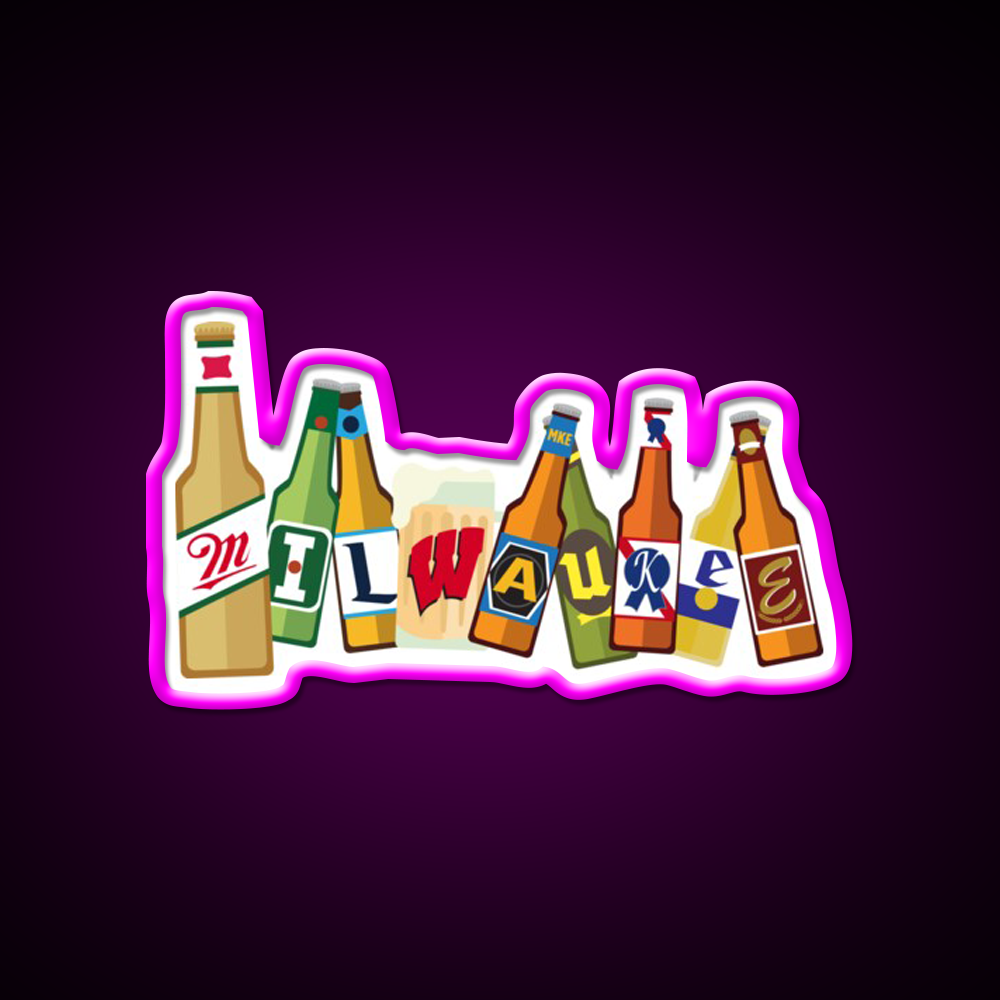 Milwaukee Beer Bar Decor Led Neon Sign Rgb Color - Neon sign mounted on wall in room