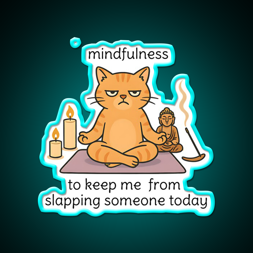 Mindfulnes Funny Yoga Cat Cat Meme Or Yoga Led Neon Sign Rgb Color