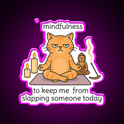 Mindfulnes Funny Yoga Cat Cat Meme Or Yoga Led Neon Sign Rgb Color