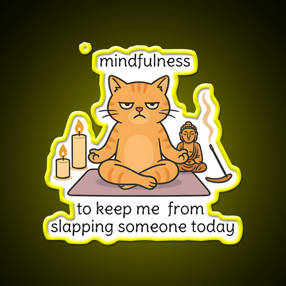 Mindfulnes Funny Yoga Cat Cat Meme Or Yoga Led Neon Sign Rgb Color