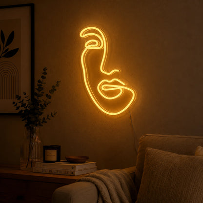 Minimal Face Line Neon Sign LED Neon Sign real lifestyle scene