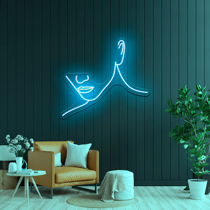 Minimal Line Art Woman With Diamonds Art Print Wall Artwork Neon Signs