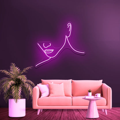 Minimal Line Art Woman With Diamonds Art Print Wall Artwork Neon Signs