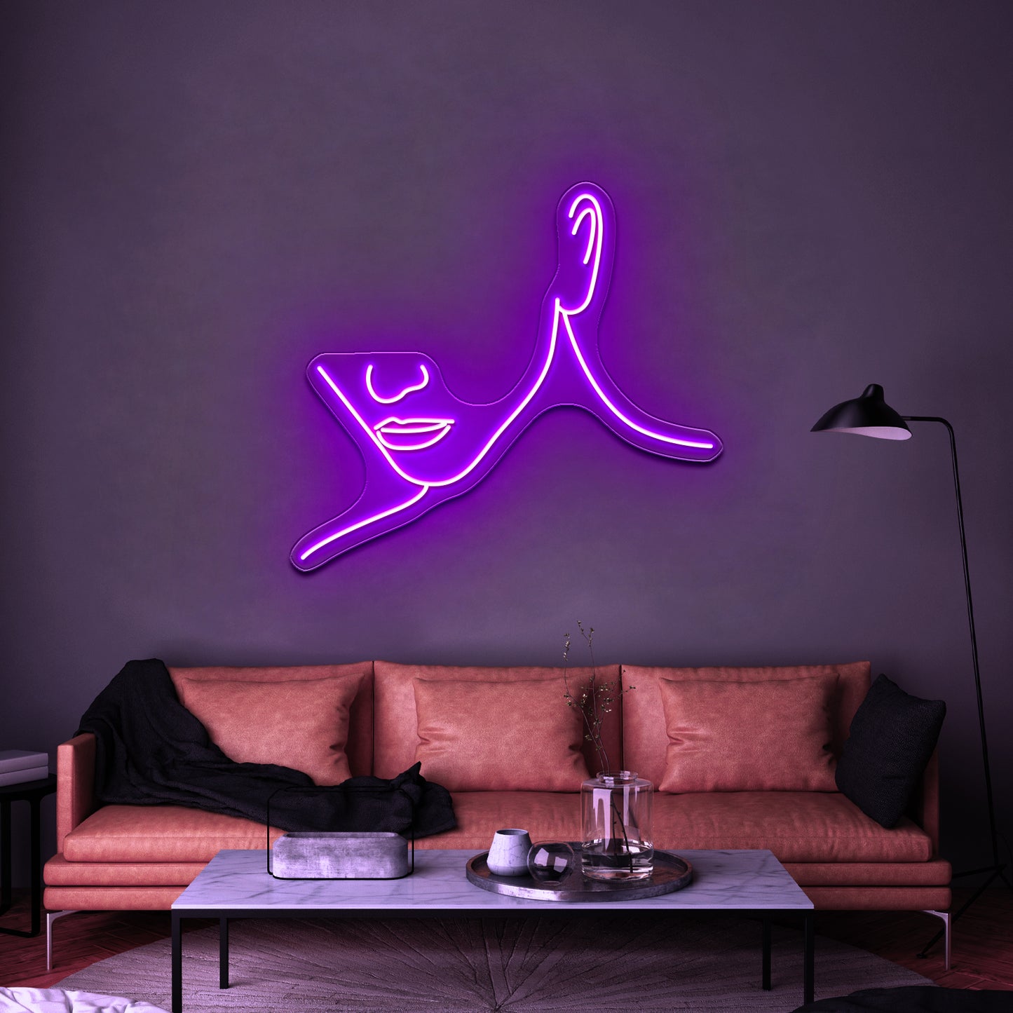 Minimal Line Art Woman With Diamonds Art Print Wall Artwork Neon Signs