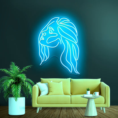 Minimal Line Art Woman With Earing Art Print Wall Artwork Neon Signs