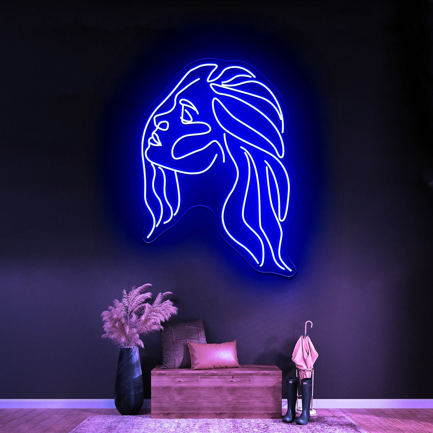 Minimal Line Art Woman With Earing Art Print Wall Artwork Neon Signs