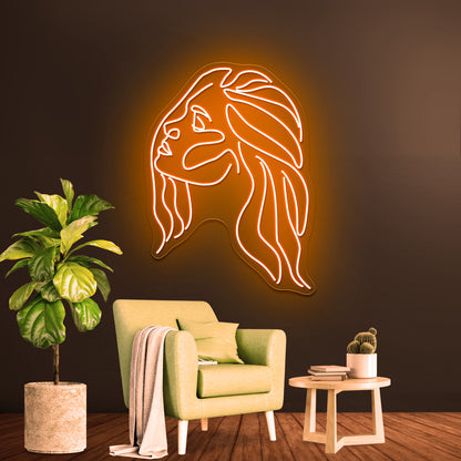 Minimal Line Art Woman With Earing Art Print Wall Artwork Neon Signs