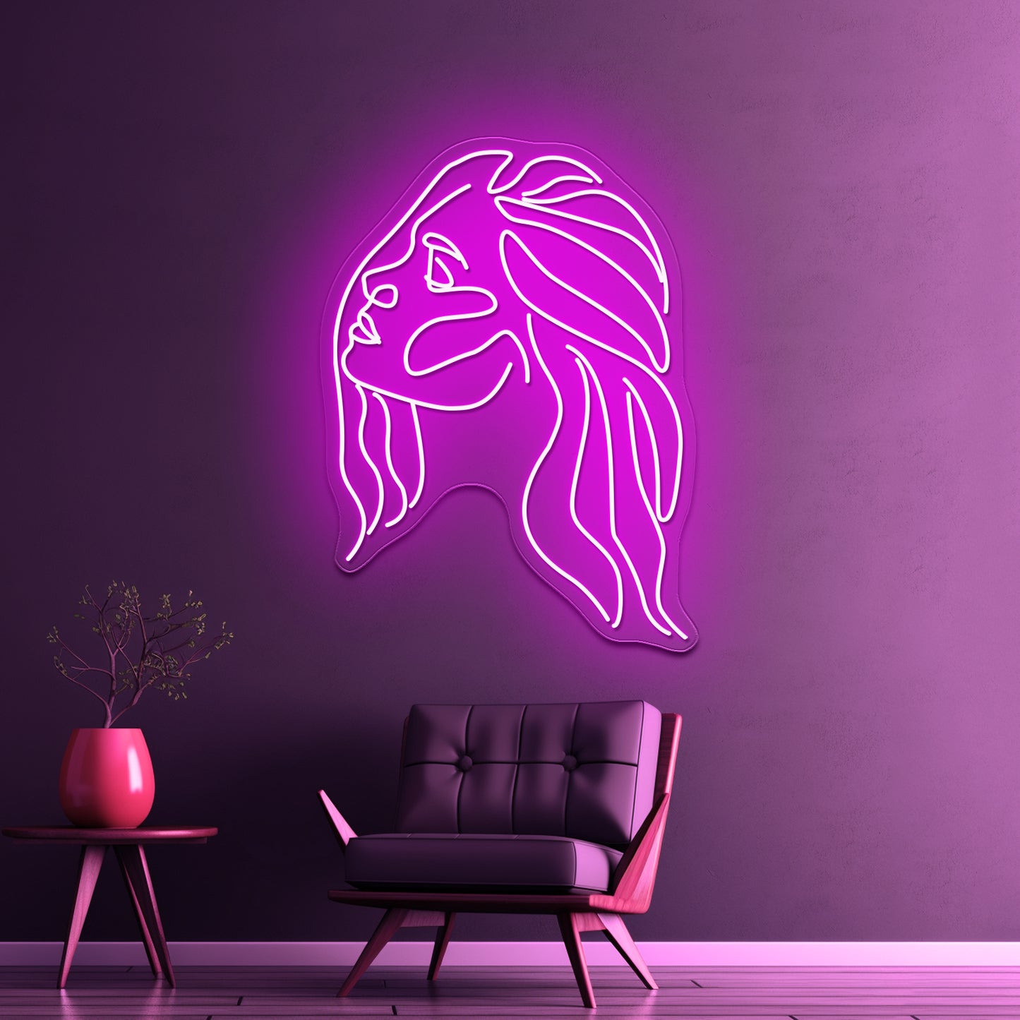 Minimal Line Art Woman With Earing Art Print Wall Artwork Neon Signs