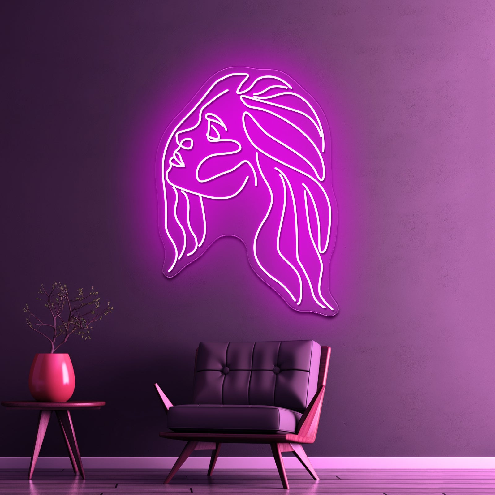 Minimal Line Art Woman With Earing Art Print Wall Artwork Neon Signs | Shineneon