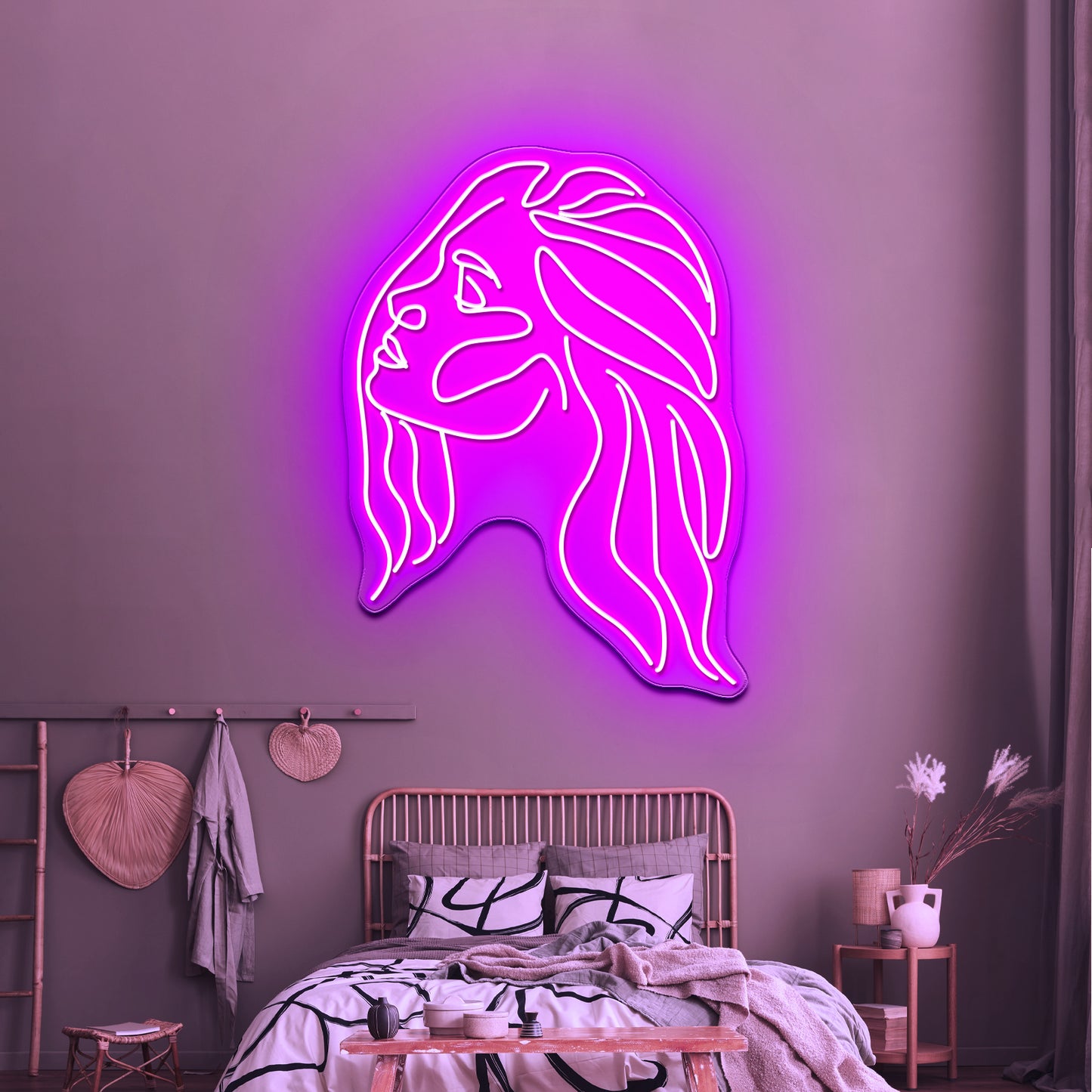 Minimal Line Art Woman With Earing Art Print Wall Artwork Neon Signs