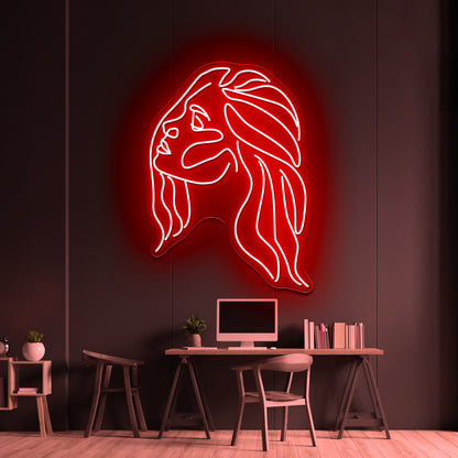 Minimal Line Art Woman With Earing Art Print Wall Artwork Neon Signs