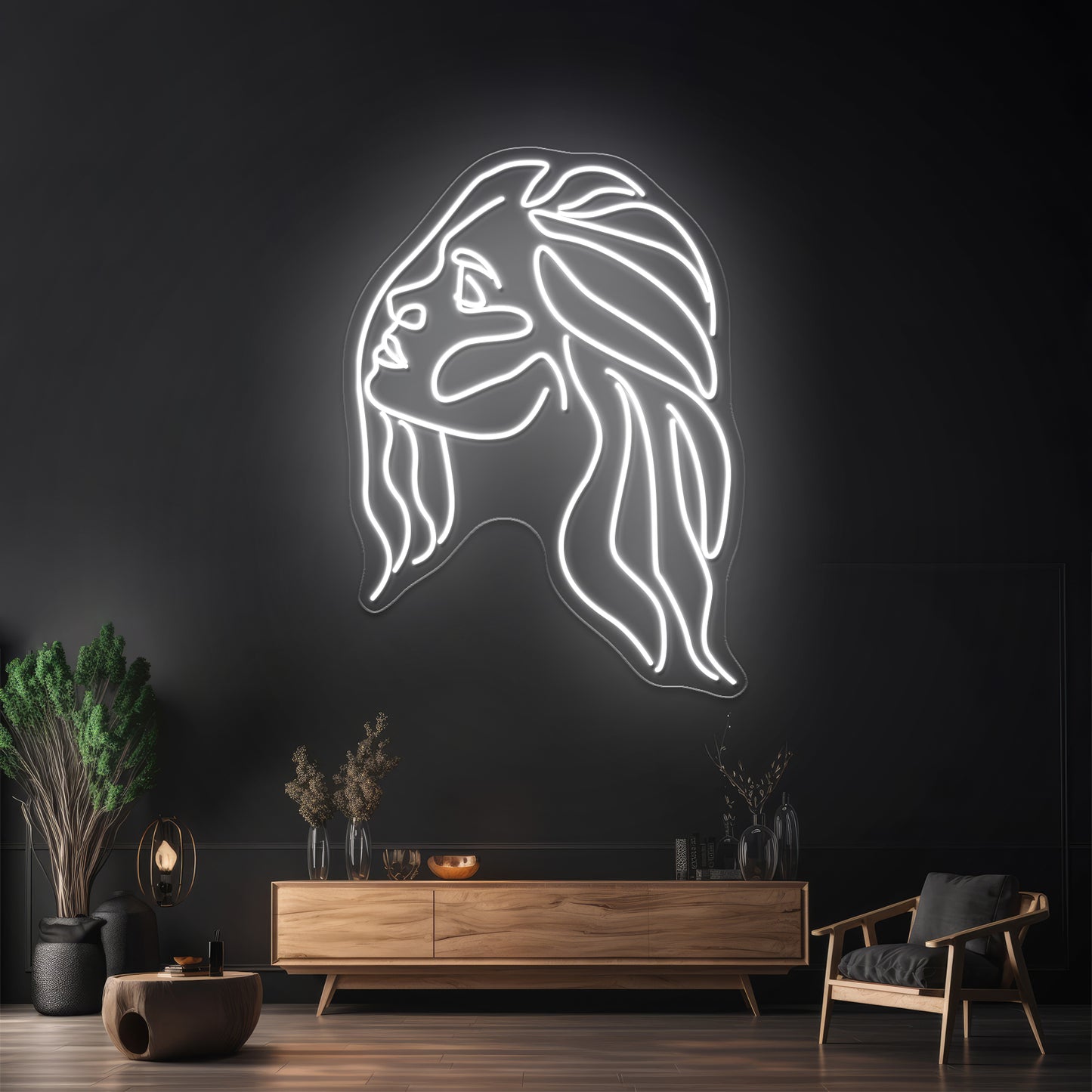 Minimal Line Art Woman With Earing Art Print Wall Artwork Neon Signs