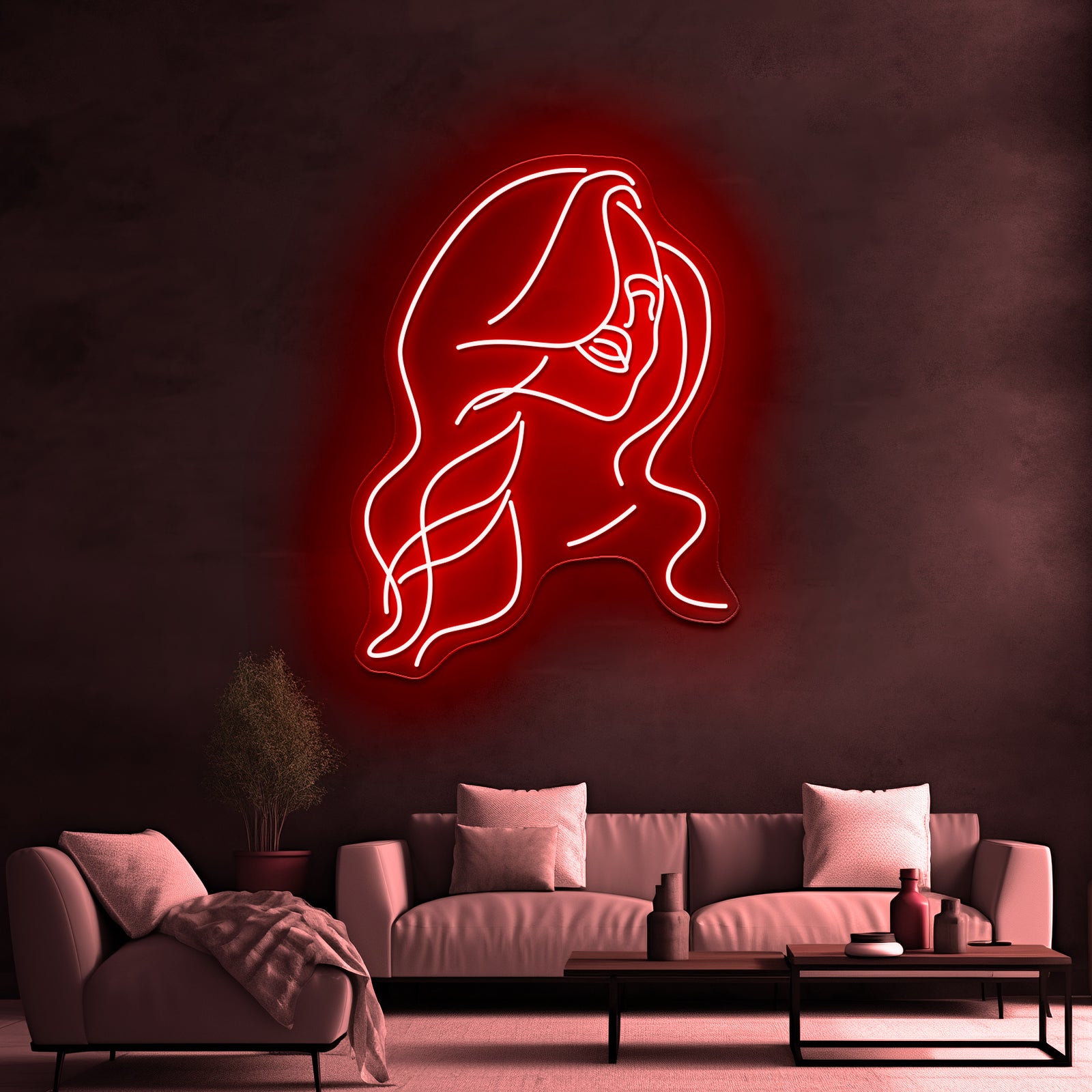 Minimal Line Art Woman With Flowers Art Print Wall Artwork Neon Signs | Shineneon