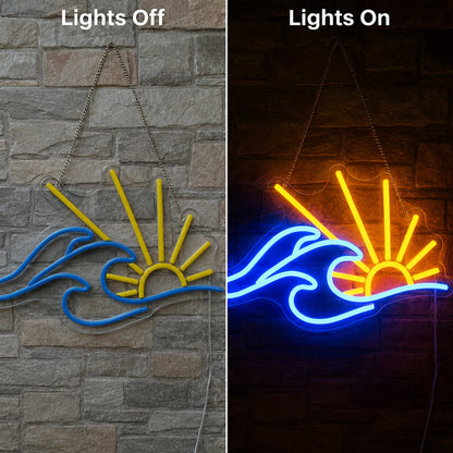 Minimal Sunrise Wave Neon Sign LED Neon Sign day and night comparison