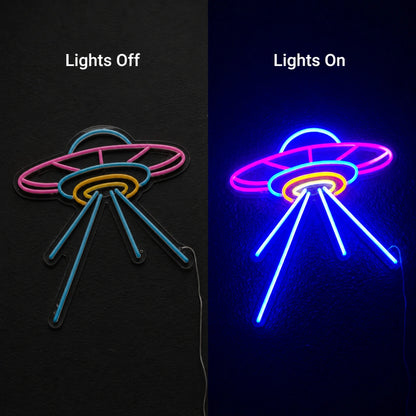 Minimal UFO Beam Neon Sign LED Neon Sign day and night comparison