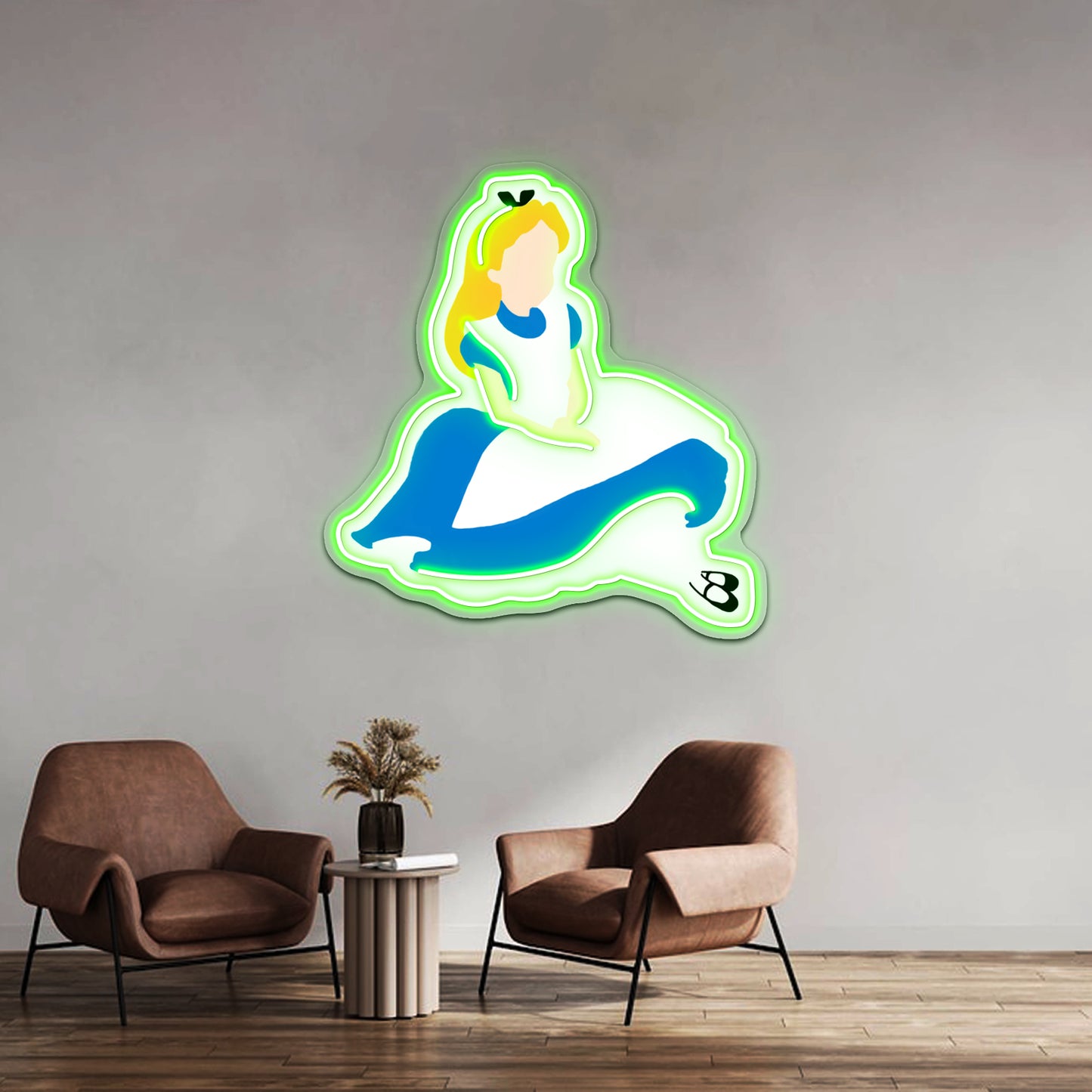 Minimalistic Alice In Wonderland Artwork Neon Wall Signs