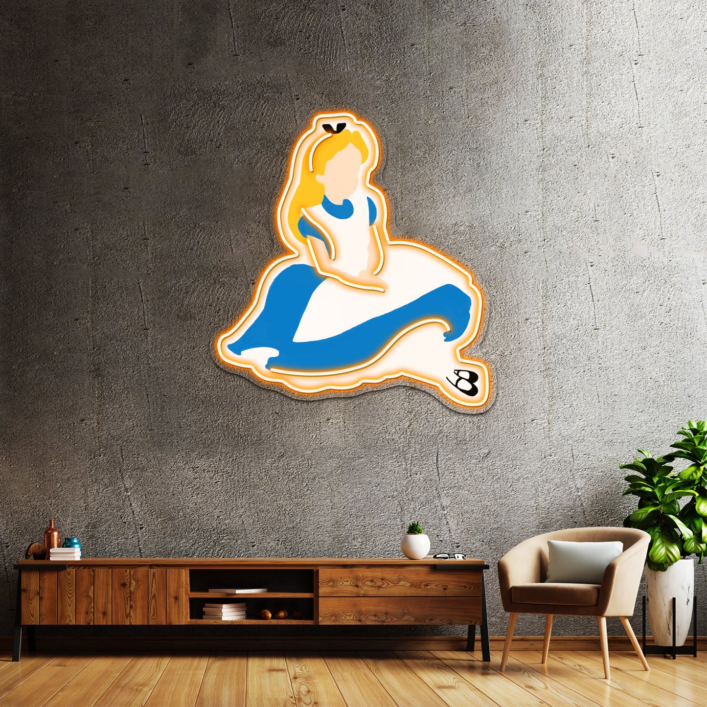 Minimalistic Alice In Wonderland Artwork Neon Wall Signs