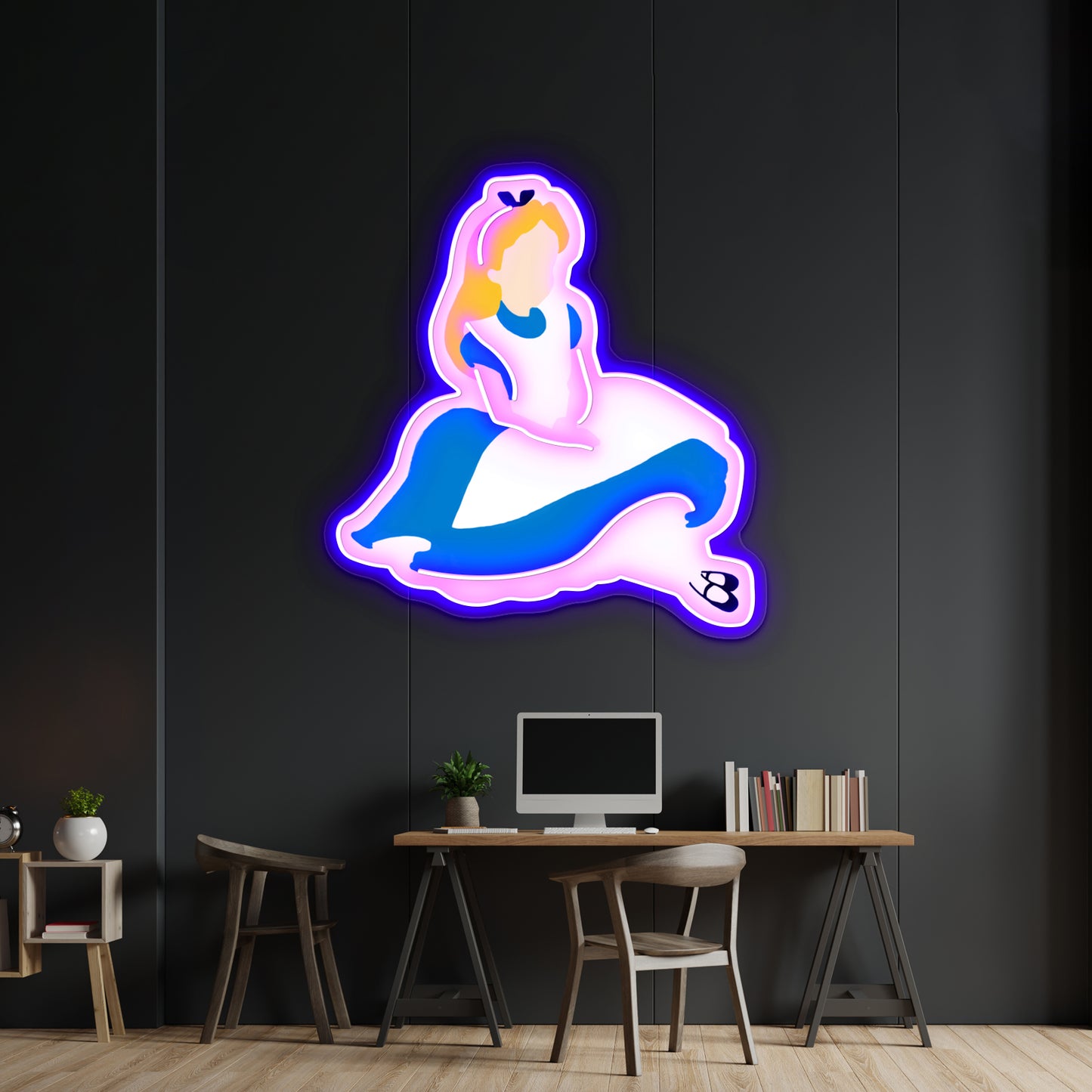 Minimalistic Alice In Wonderland Artwork Neon Wall Signs