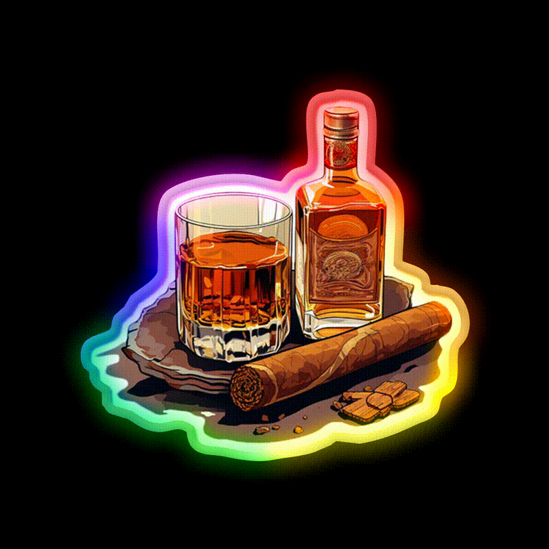 Minimial Whiskey Cigar Whiskey Drink Bar Led Neon Sign Rgb Color