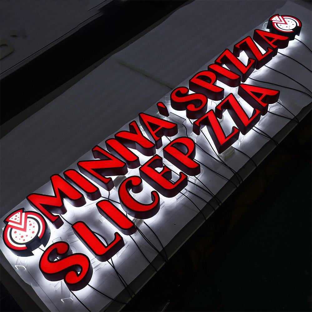 Miniya Spizza Slicee Pizza 3D Front And Back Lit Letters Metal Led Sign