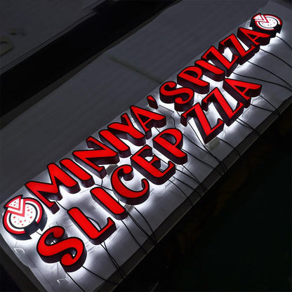 Miniya Spizza Slicee Pizza 3D Front And Back Lit Letters Metal Led Sign