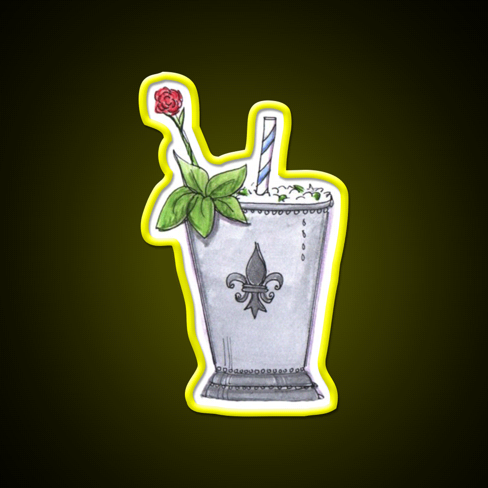 Mint Julep With Rose Cocktail Bar Decor Led Neon Sign Rgb Color - Custom LED neon sign front view