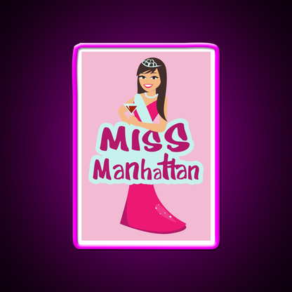 Miss Manhattan Cocktail Bar Decor Led Neon Sign Rgb Color - Neon sign mounted on wall in room