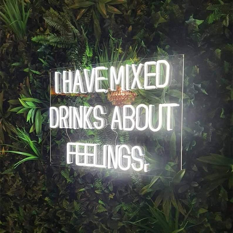 Mixed Drinks About Feelings White Led Neon Sign For Bar Green Wall Decor | Shineneon