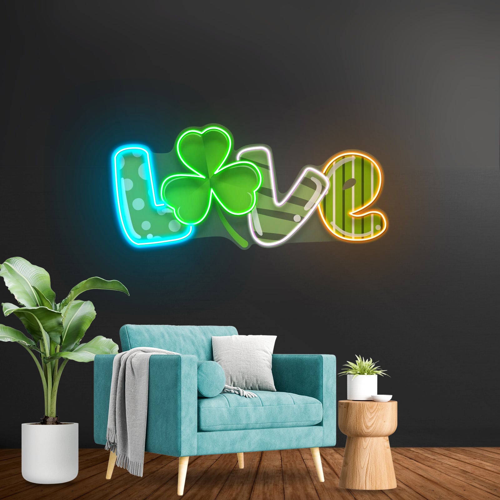 Mixing Pattern Saint Patrick Day Love Shape Led Signs