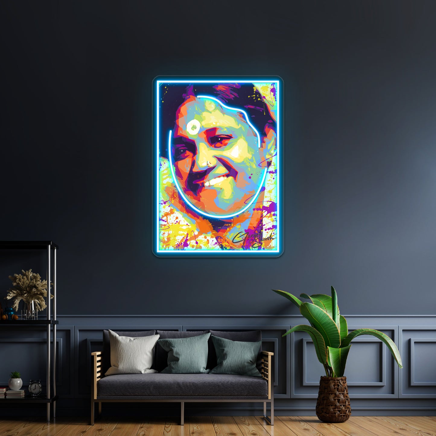 Modern Abstract Colourful Portrait Mata Amritanandamayi Amma Wall Artwork Neon Signs