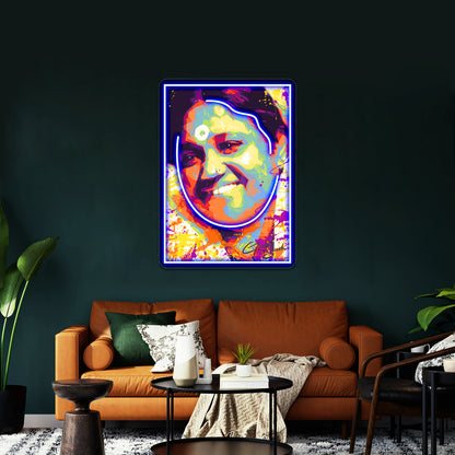 Modern Abstract Colourful Portrait Mata Amritanandamayi Amma Wall Artwork Neon Signs