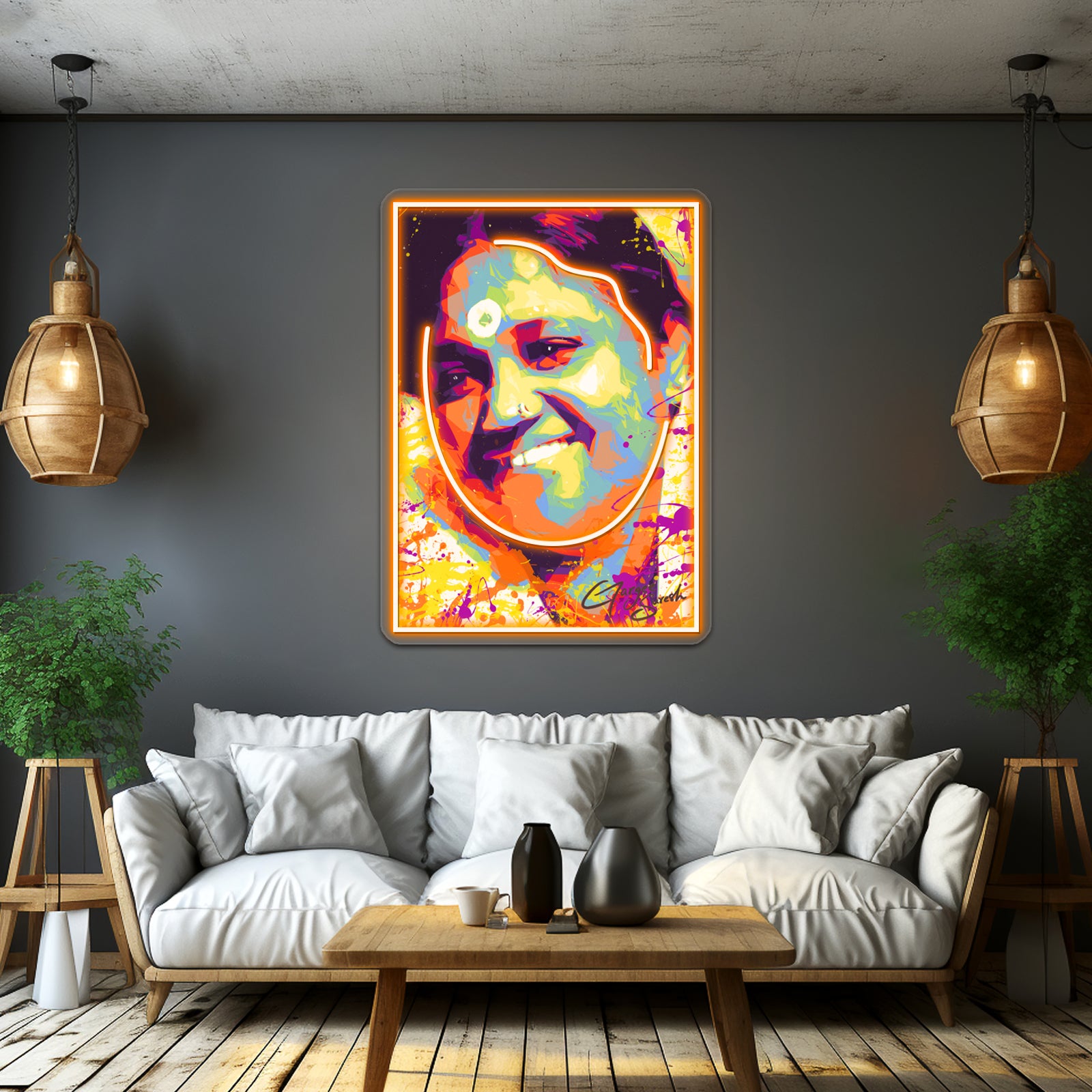 Modern Abstract Colourful Portrait Mata Amritanandamayi Amma Wall Artwork Neon Signs | Shineneon