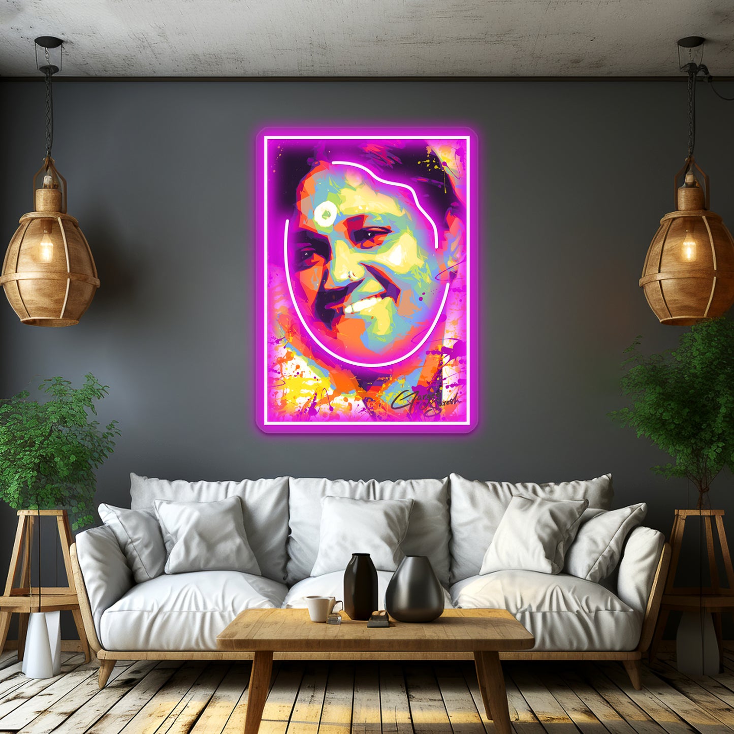 Modern Abstract Colourful Portrait Mata Amritanandamayi Amma Wall Artwork Neon Signs