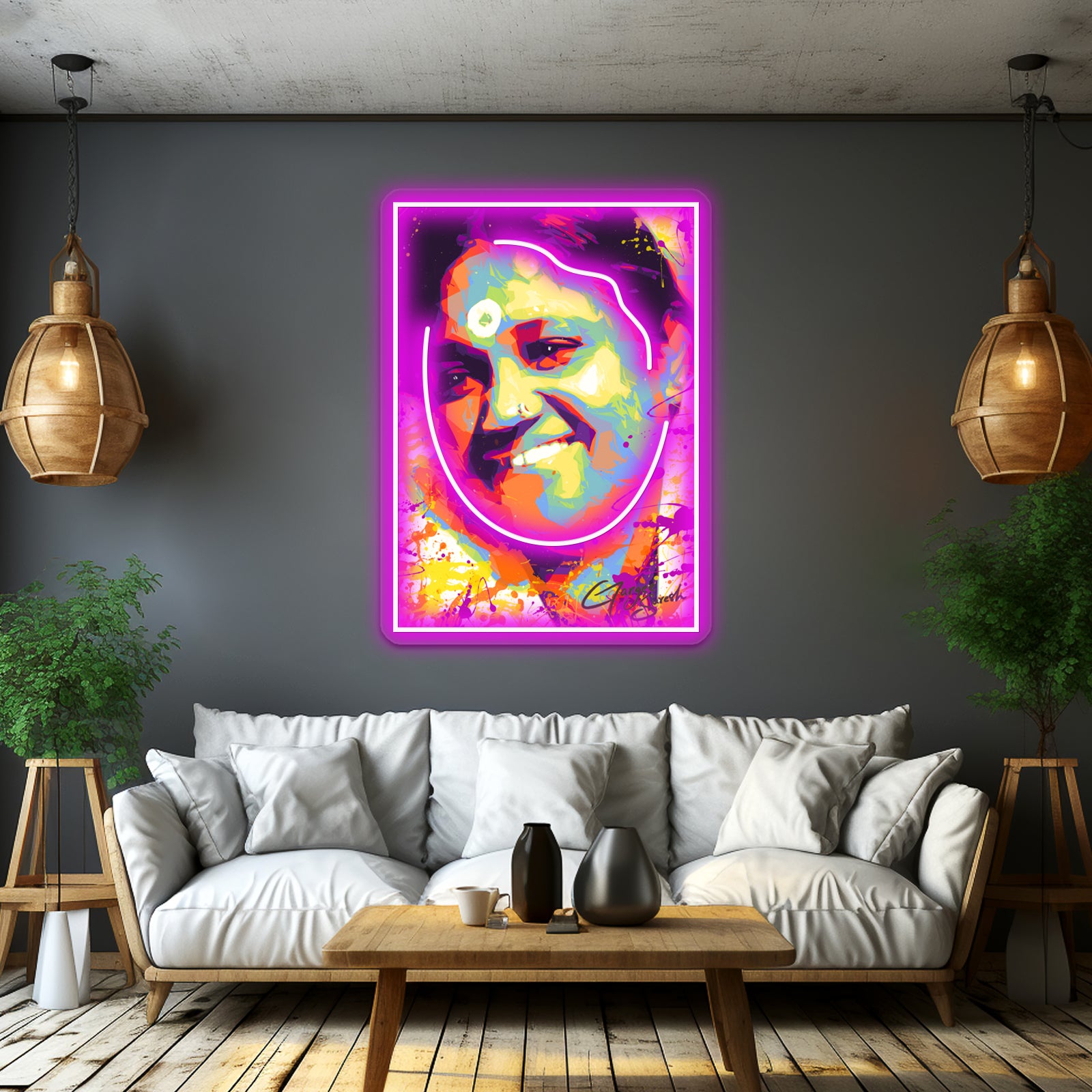 Modern Abstract Colourful Portrait Mata Amritanandamayi Amma Wall Artwork Neon Signs | Shineneon