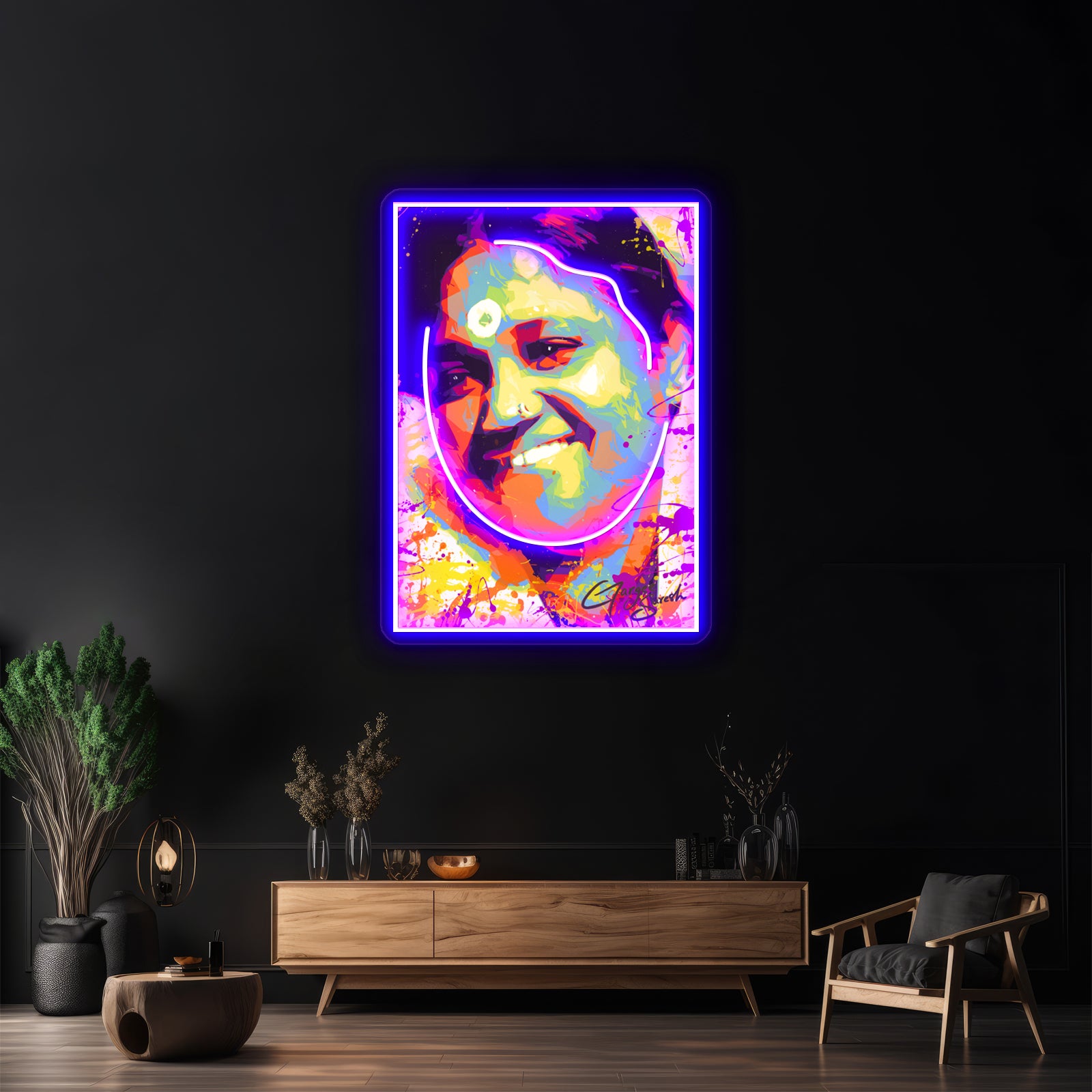 Modern Abstract Colourful Portrait Mata Amritanandamayi Amma Wall Artwork Neon Signs | Shineneon