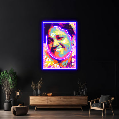 Modern Abstract Colourful Portrait Mata Amritanandamayi Amma Wall Artwork Neon Signs