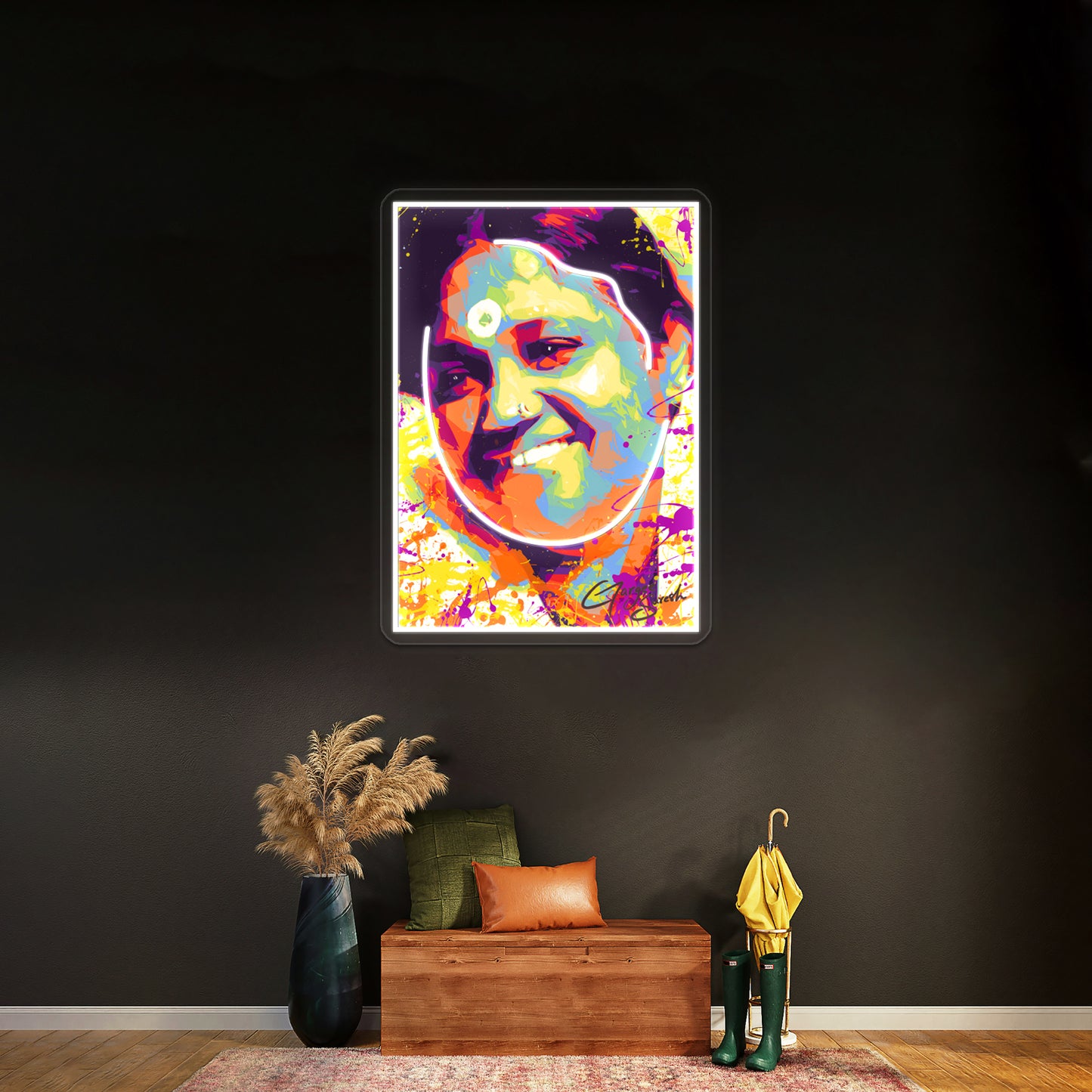 Modern Abstract Colourful Portrait Mata Amritanandamayi Amma Wall Artwork Neon Signs