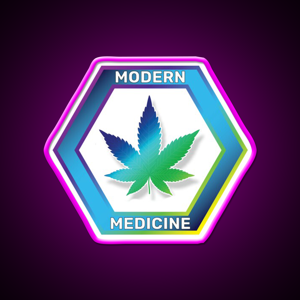 Modern Medicine Hemp Inspired Green Leaf Led Neon Sign Rgb Color - Neon sign mounted on wall in room