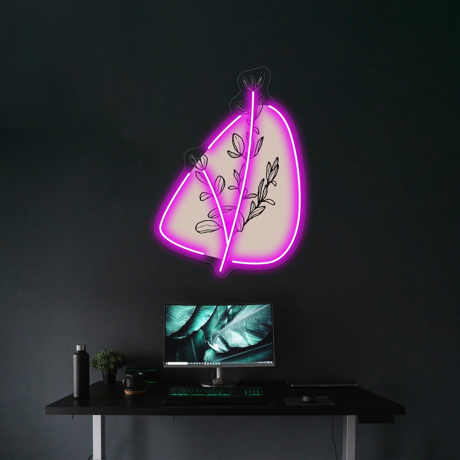 Modern Minimalist Simple Abstract Pastel Pink Flower Art Wall Artwork Neon Signs | Shineneon