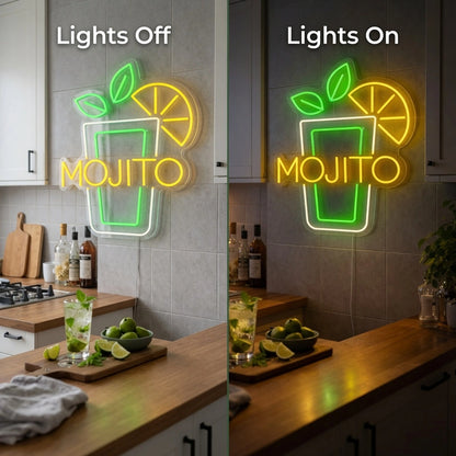 Mojito LED Neon Sign - 06 Day Night Comparison