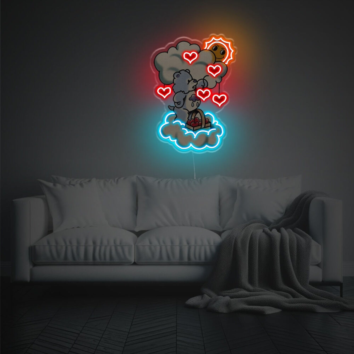 Moments Little Bear Handing Red Hearts Led Neon Acrylic Artwork | Shineneon
