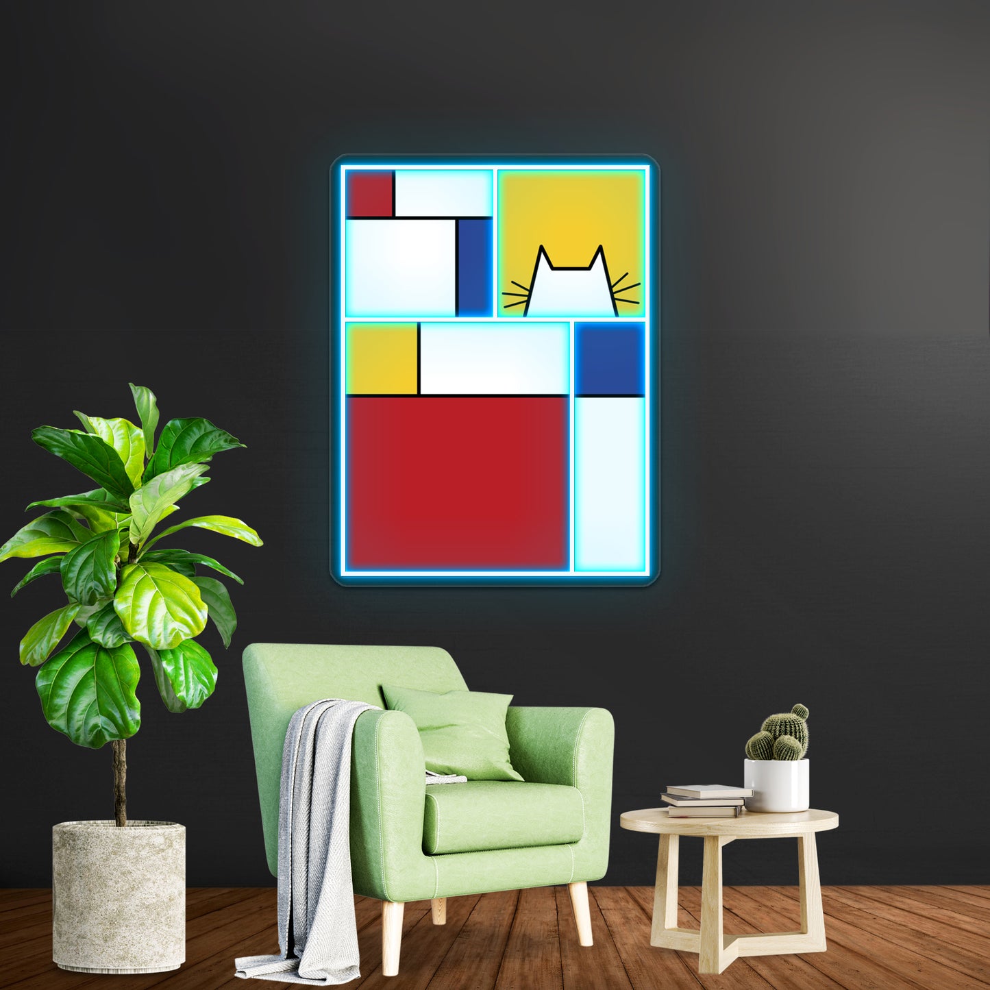 Mondrian Cat Wall Artwork Neon Signs