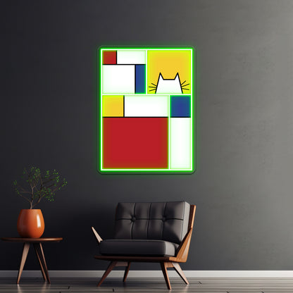 Mondrian Cat Wall Artwork Neon Signs