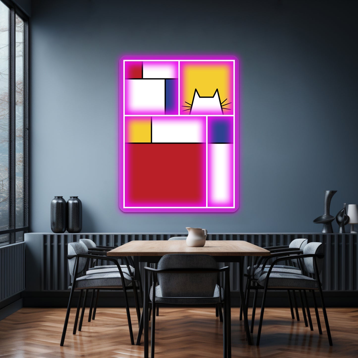 Mondrian Cat Wall Artwork Neon Signs