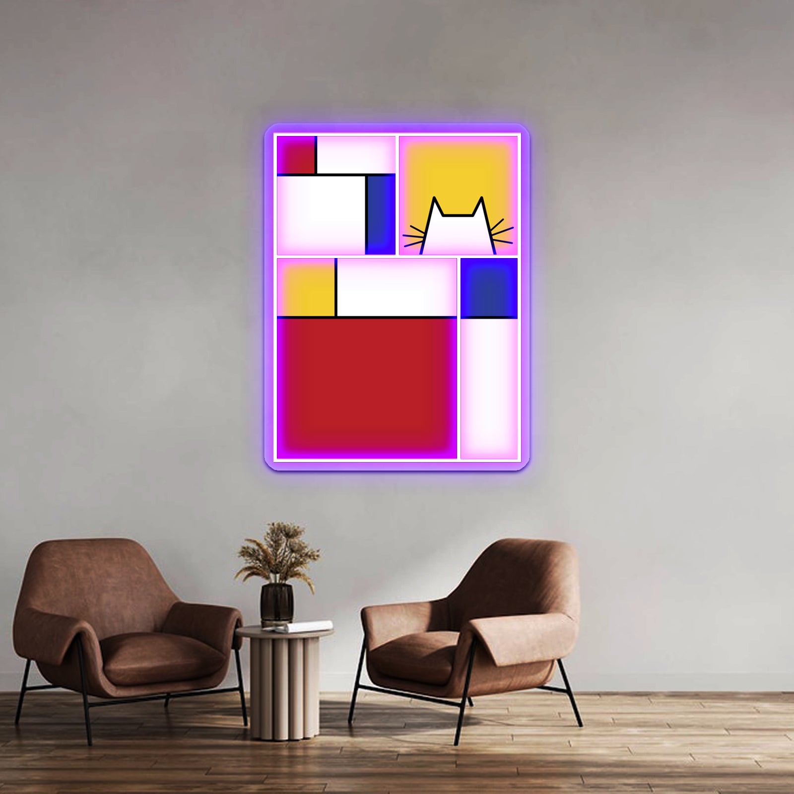 Mondrian Cat Wall Artwork Neon Signs | Shineneon