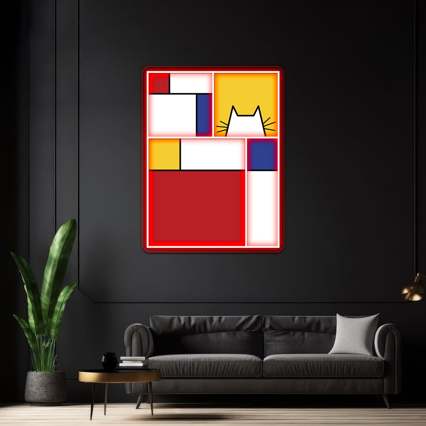 Mondrian Cat Wall Artwork Neon Signs