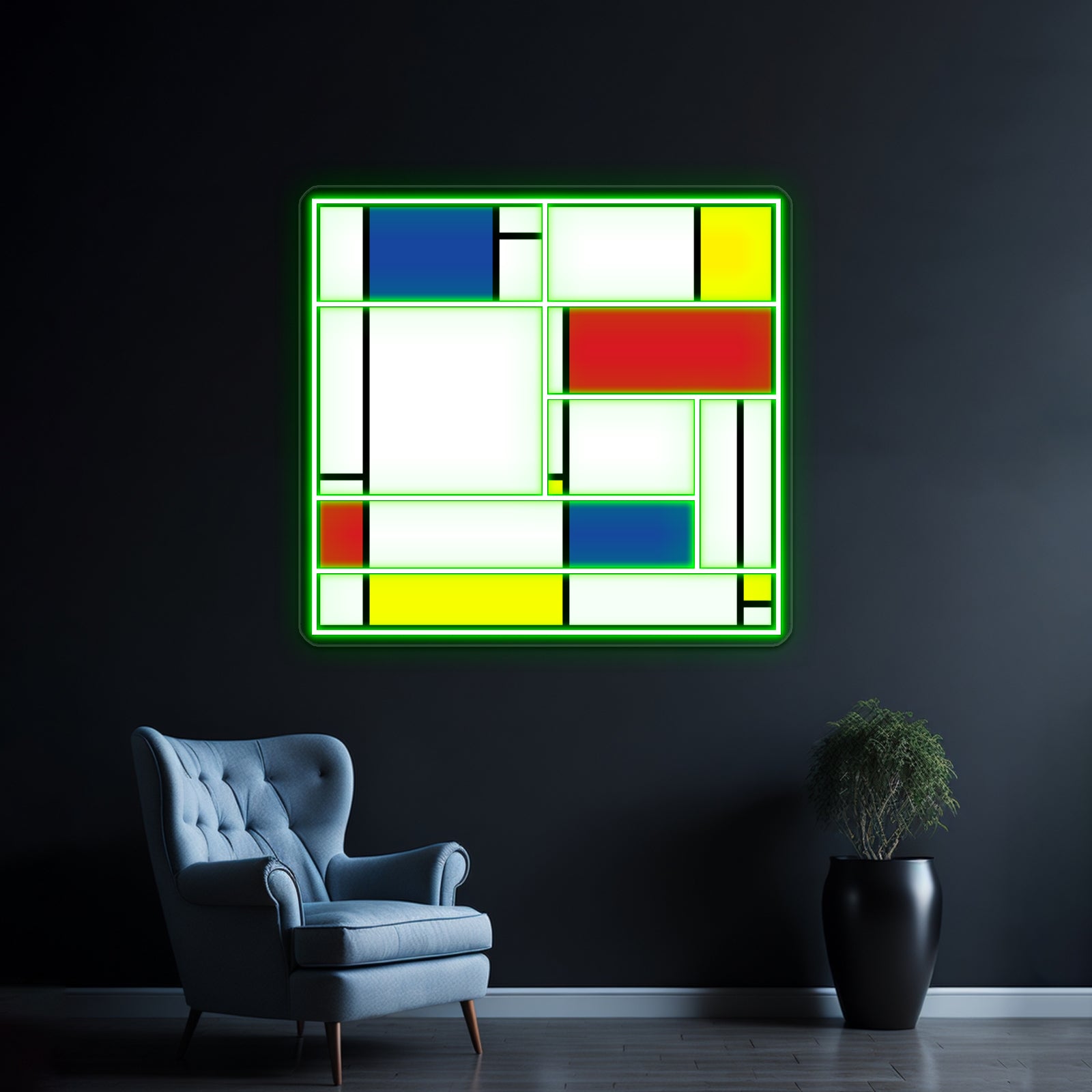 Mondrian Minimalist De Stijl Modern Art Fatfatin Wall Artwork Neon Signs | Shineneon